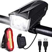 Los mejores  - OMERIL Luces Bicicleta Delantera y Trasera Linterna Bicicleta Recargable- IP65 Resistente con 6 Modes- Bocina y Luz para…